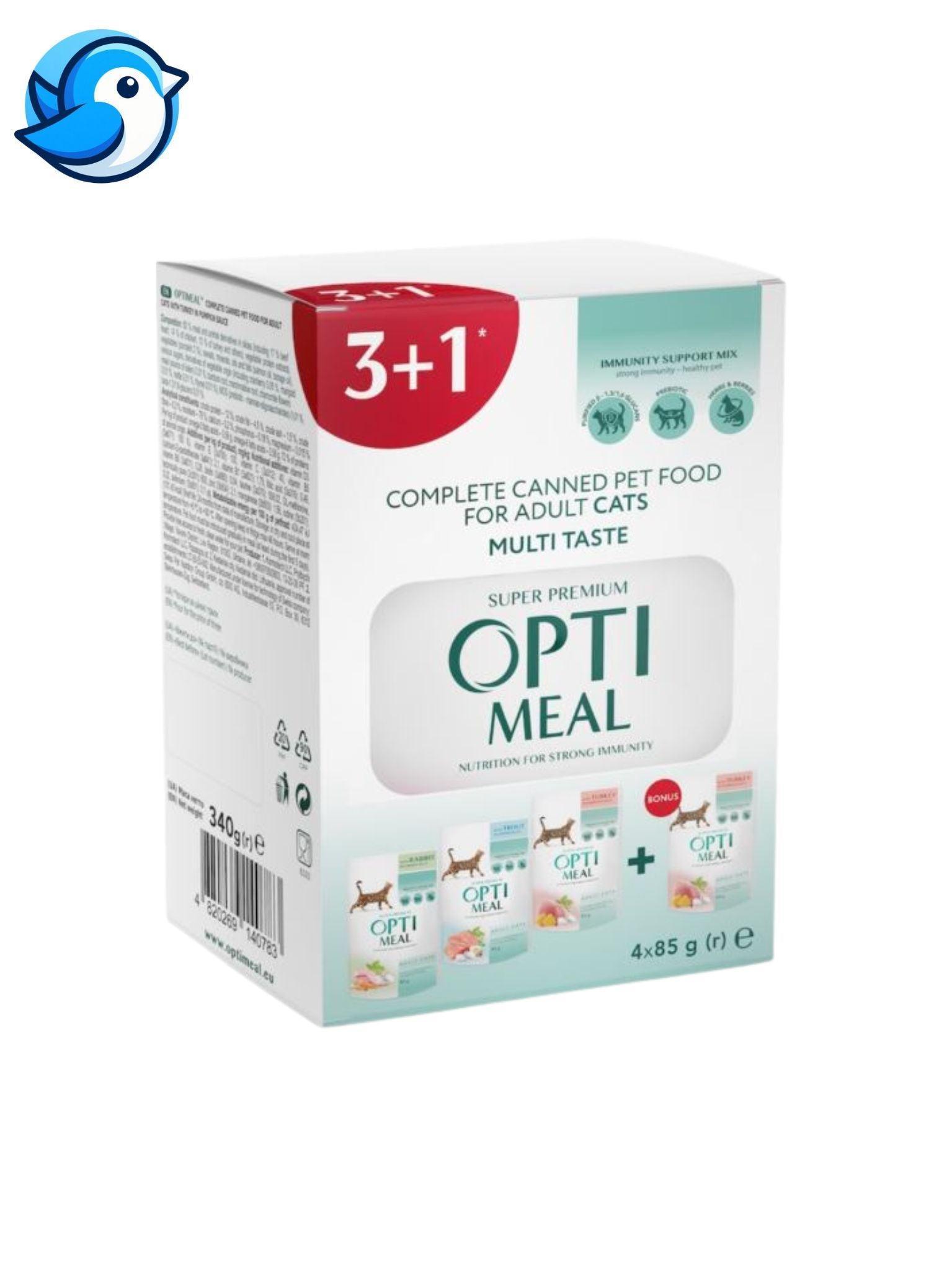 OPTI MACSKA ALUT VEGYES 3+1db 85G NYÚL, PISZTRÁNG, PULYKA - Pöpi Állateledel és Kiegészítők