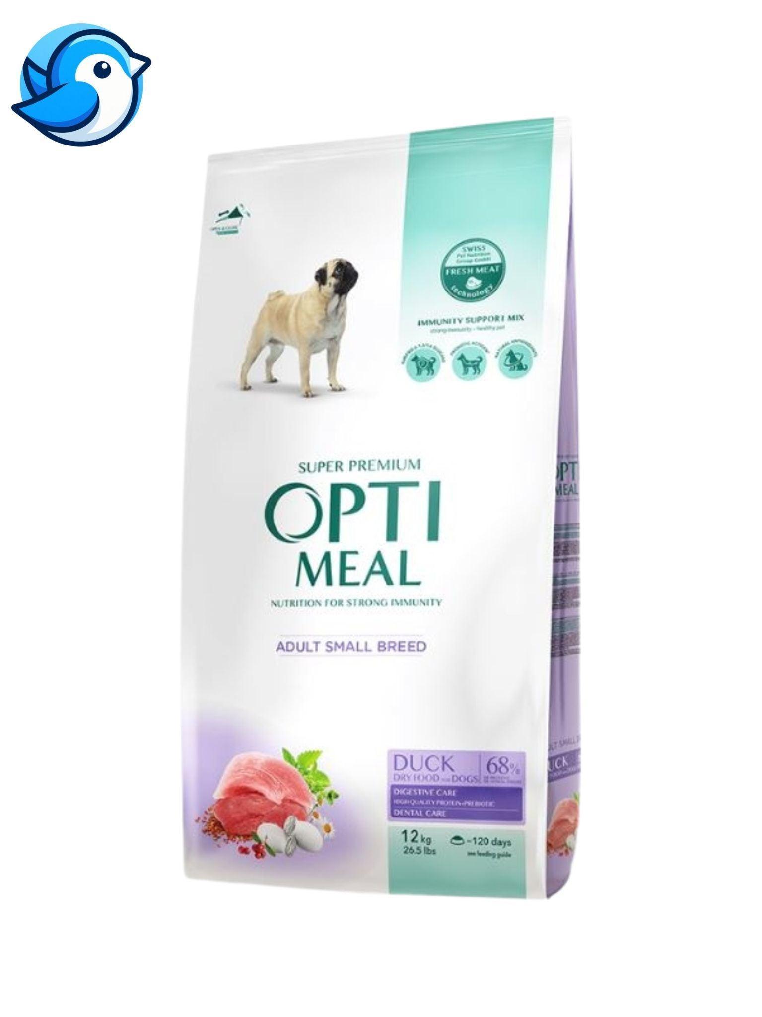 OPTIMEAL TELJES ÉRTÉKŰ TÁP KIS TERMETŰ KUTYÁKNAK SUPER PRÉMIUM KACSA 10+2,5KG - Pöpi Állateledel és Kiegészítők